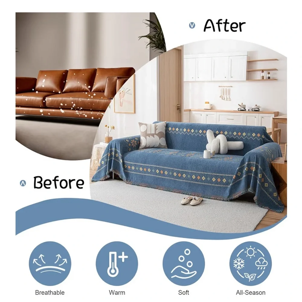Blue Geometric Sofa Cover